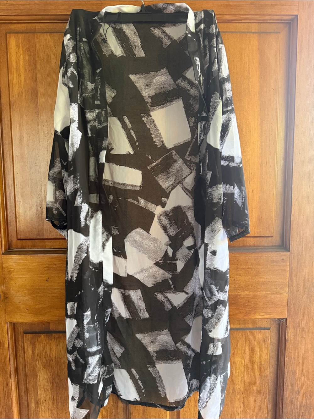 Black & White Abstract Long Sleeve Sheer Dress